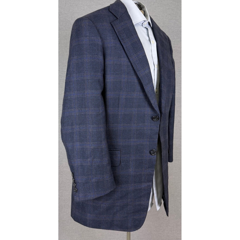 John W Nordstrom Loro Piana 100% Cashmere Sport Coat Blazer 42R Blue Houndstooth